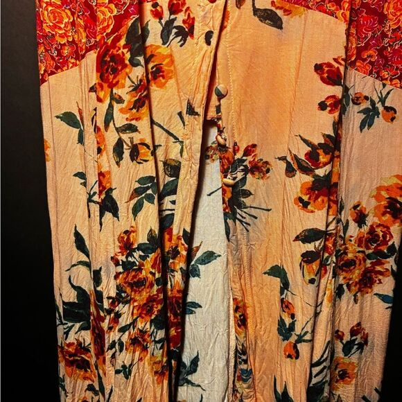 Free People Floral Red and Orange Maxi Dress Size 6 - Picture 7 of 8